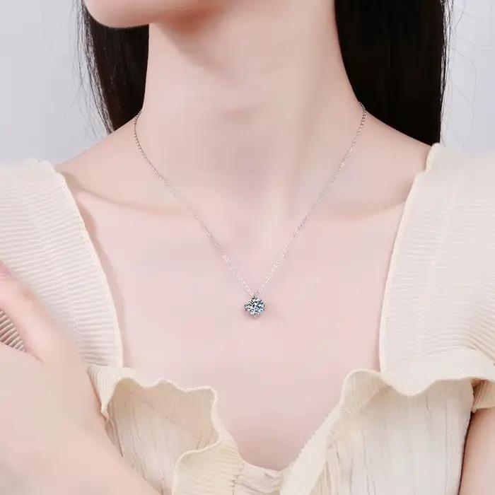 Colliers solitaires en moissanite GRA 1,0 carat D, plaqués or 18 carats, pendentif original en argent 925 véritable, bijoux pour femmes