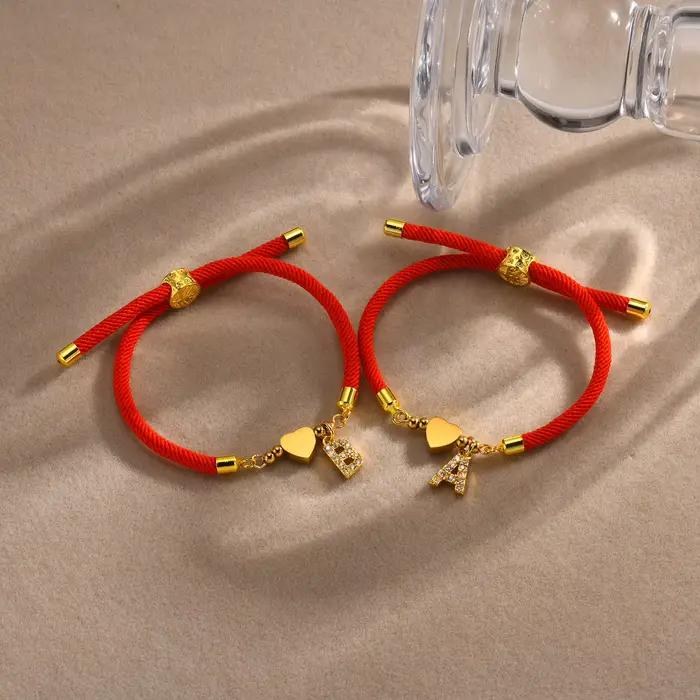 Coeur avec les femmes initiales de bracelet, Milan réglable tressé à la main Bracelet de ULA-Z 18K plaqué Couple assressentichia ship
