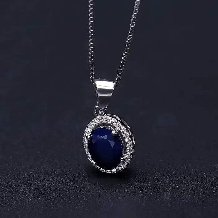 Gem's Ballet – collier avec pendentif en argent 585 pour femmes, bijoux en saphir bleu naturel, or 925, 14K, 10K, 18K