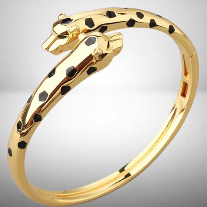 Taille 17 cm mince lisse Double noir léopard manchette Bracelets Bracelets panthère ensemble de bijoux pour les femmes cadeaux de fête