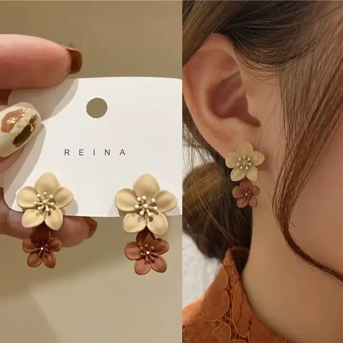 Boucles d'oreilles pendantes simples en forme de fleur de café pour femmes, nouveaux bijoux à la mode coréenne pour fête de mariage, accessoires de bijoux élégants pour filles