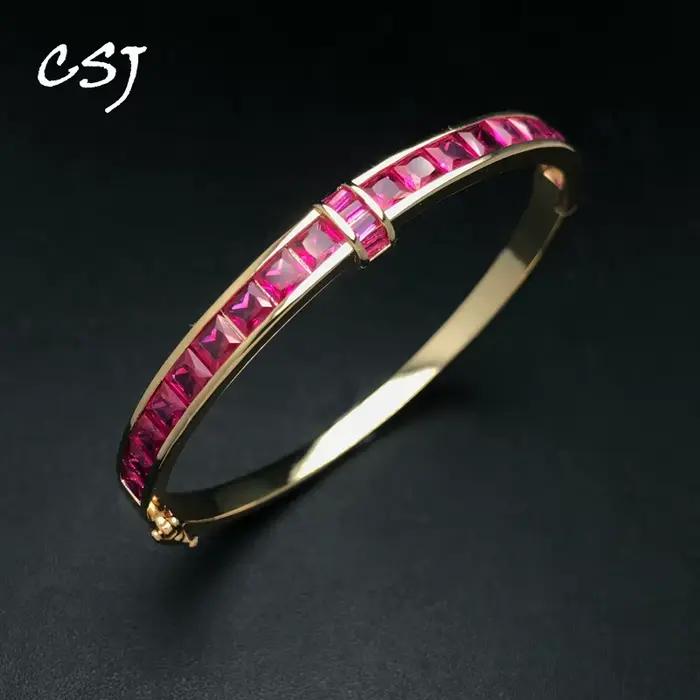 Bracelet en pierres précieuses de corindon rouge pour femme, or jaune, cadeau de bijoux de carillon pour dame, fête d'anniversaire, création élégante