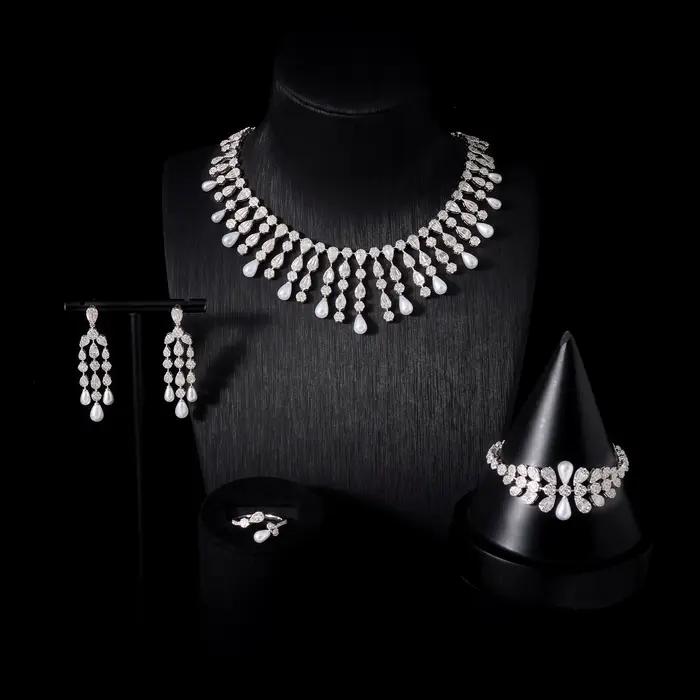 Parures de colliers pour femmes IN JEWELIFE 250402, zircon cubique, ensemble de bijoux de mariée en perles, accessoire de fête et de fiançailles, style Dubaï et Arabie Saoudite