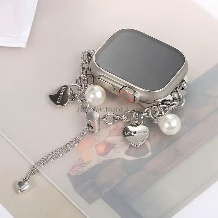 Pour Apple Watch 38/40/41/42/44/45/46/49mm amour chaîne en métal bracelet de montre réglable pour Iwatch 9 8 7 6 SE Bracelet en métal Bracelets ceinture