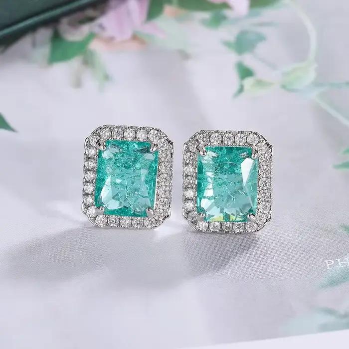 Boucles d'oreilles en argent Sterling 925 pour femmes, boucles d'oreilles en Zircon vert brillant AAAA, bijoux géométriques élégants, boucles d'oreilles de fête