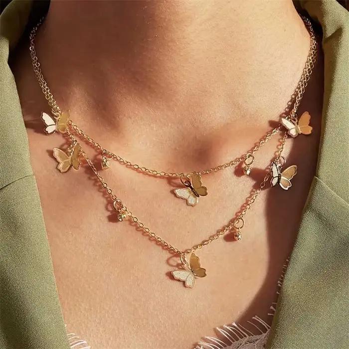 Collier papillon double couche pour femme, pendentif pour femme, style design, bijoux de connaissance chauds, cadeaux pour filles, mode