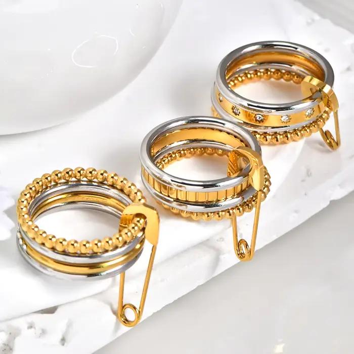 Anneau d'épingle de sécurité de Style Punk, anneau empilable en acier inoxydable avec perles/Zircon, bijoux uniques Anti-allergie à la mode pour femmes et hommes