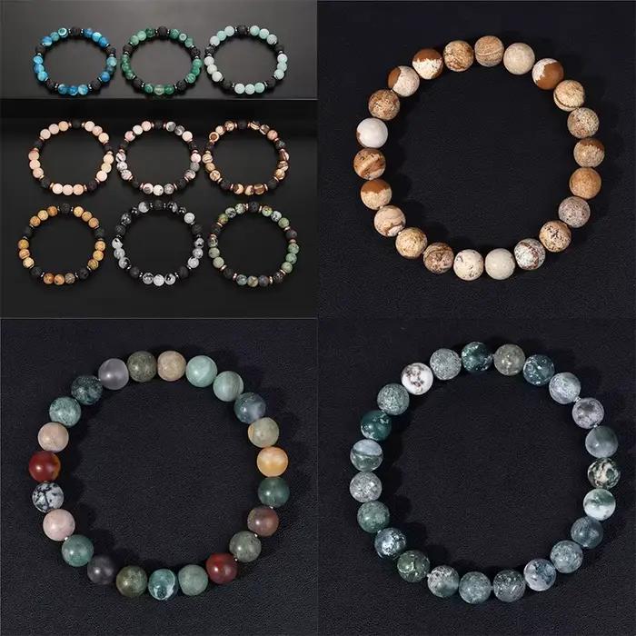 Bracelet classique en pierre naturelle mate pour hommes et femmes, perles d'oeil de tigre, Amazonite perlée, bijoux de Yoga, 8mm, nouvelle collection