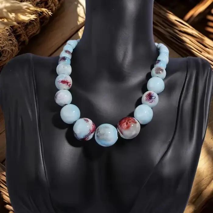 Grand collier de perles en céramique Vintage pour femmes, fait à la main, Long et réglable, bijoux de Style ethnique Boho