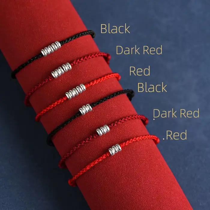 Bracelets en corde d'argent 925 pour femmes et hommes, 13-18cm, perles rondes, fil rouge, ligne, pour femmes, filles et hommes