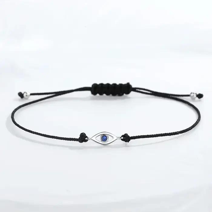 Bracelet KALETINE Evil Eye en argent sterling 925 pur pour femmes, avec CZ bleu, bijoux turcs pour hommes, chaîne en corde noire réglable