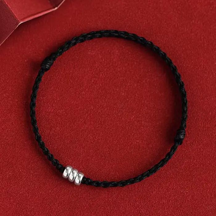 Bracelets en corde d'argent 925 pour femmes et hommes, 13-18cm, perles rondes, fil rouge, ligne, pour femmes, filles et hommes