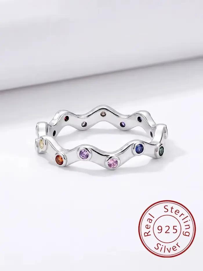 Bague en argent Sterling 925 pour femmes, en Zircon scintillant, délicat, couleur arc-en-ciel, pour fiançailles, mariage, mode, bijoux fins de haute qualité