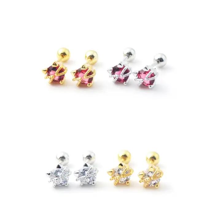 Boucles d'Oreilles en Argent Sterling 925, Bijoux à la Mode, en Forme d'Étoile, de Lune, de Chat, à Vis, de Sophia, Mignon, Sauvage, pour Fille
