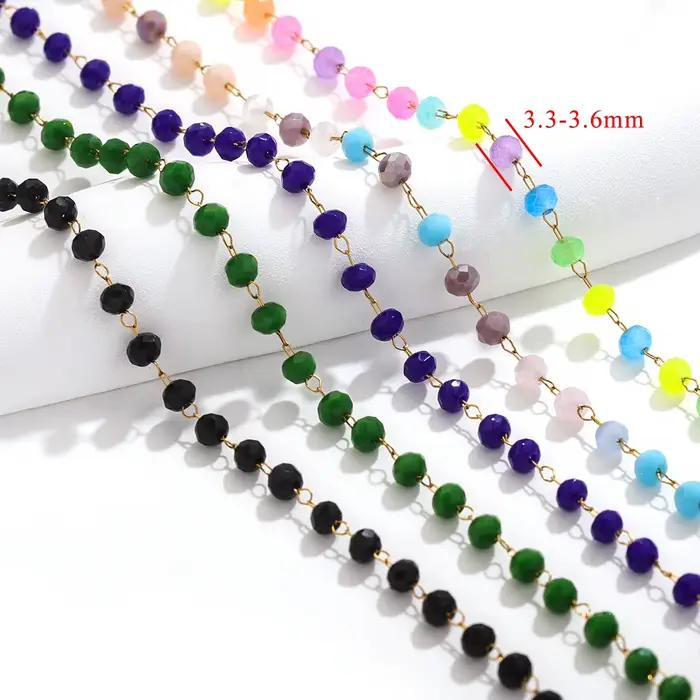 Chaîne en acier inoxydable, pierre de cristal ne se décolore pas, chaînes de perles pour collier, Bracelet, chaîne de pull, fabrication de bijoux, bricolage, vente en gros, 1m