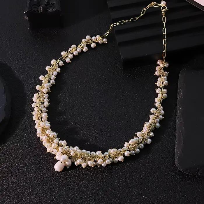 Collier de perles d'eau douce naturelles plaqué or 18 carats bijou pour femmes élégant et sophistiqué pour les soirées et occasions spéciales
