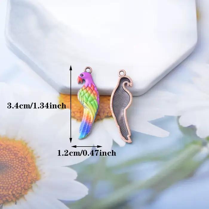 10 pièces/lot Breloques perroquet style bohème en alliage, animaux colorés, pendentifs pour colliers et composants de bijoux DIY pour boucles d'oreilles