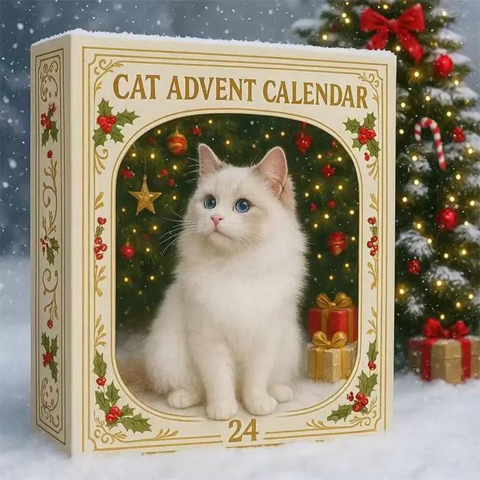 Calendrier de l'avent pour amoureux des chats, compte à rebours de noël, calendrier de chat mignon en acrylique 2D, ornement de vacances artistique pour noël