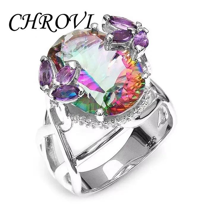 Bague de princesse en argent pur 95% exquis, nouveau modèle avec pierres précieuses en zircone sept couleurs - Bague de fiançailles