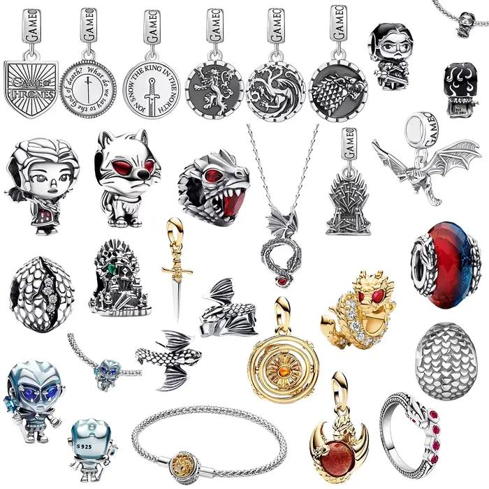 Boucles d'oreilles, collier, pendentif, perles, breloques pour bracelet, série Disney Wolf Dragon, en argent 925, bijoux exquis pour femme