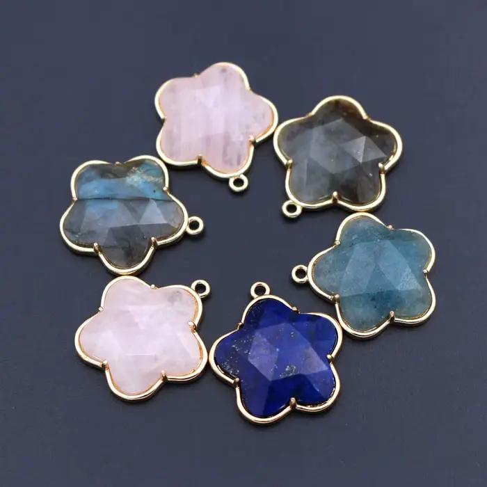 10 pièces bricolage boucles d'oreilles bijoux accessoires facettes pierre naturelle pendentif étoile breloques Quartz Rose Lapis Labradorite pierre pendentif