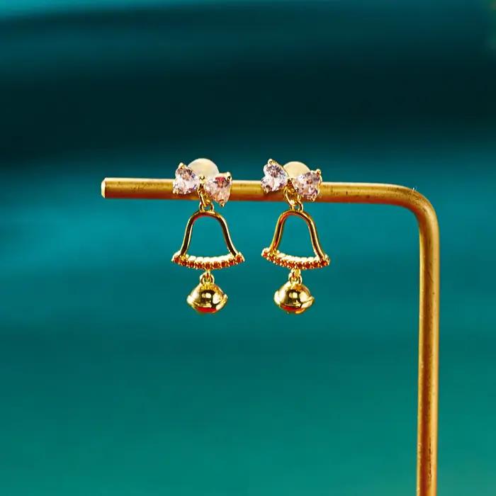 Boucles d'oreilles cloche à nœud rouge de noël pour femmes, bijoux de fête du nouvel an en strass mignons, cadeaux de noël