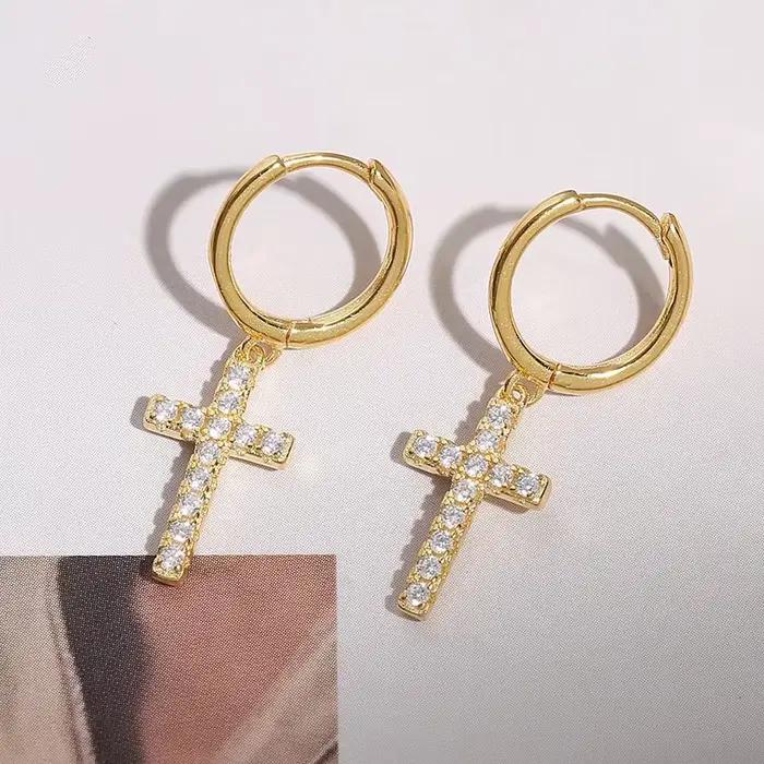 Boucles d'oreilles croix en argent regardé 925 pour femmes, bijoux créatifs et sexy, cadeau personnalisé
