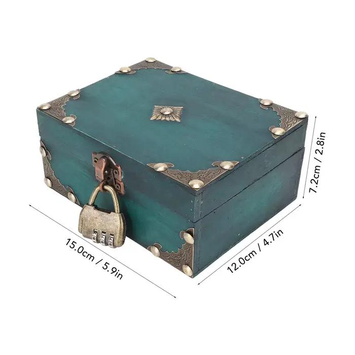 Boîte de rangement à bijoux en bois avec serrure, boîte à trésors vintage artisanale exquise pour le rangement des bijoux, collection d'objets