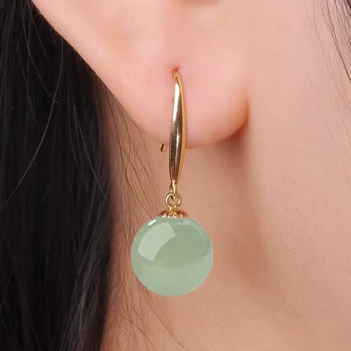 SOMILIA rétro palais vert Hotan Jade boucles d'oreilles pour femmes 12mm pierre naturelle 18k or 925 pur argent bijoux pour femmes C82281