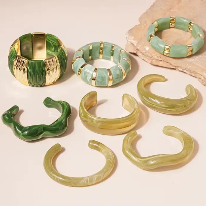 Bracelet en résine épaisse verte irrégulière pour femmes et filles, Vintage, acrylique, large, géométrique, ouverture, bijoux de décoration