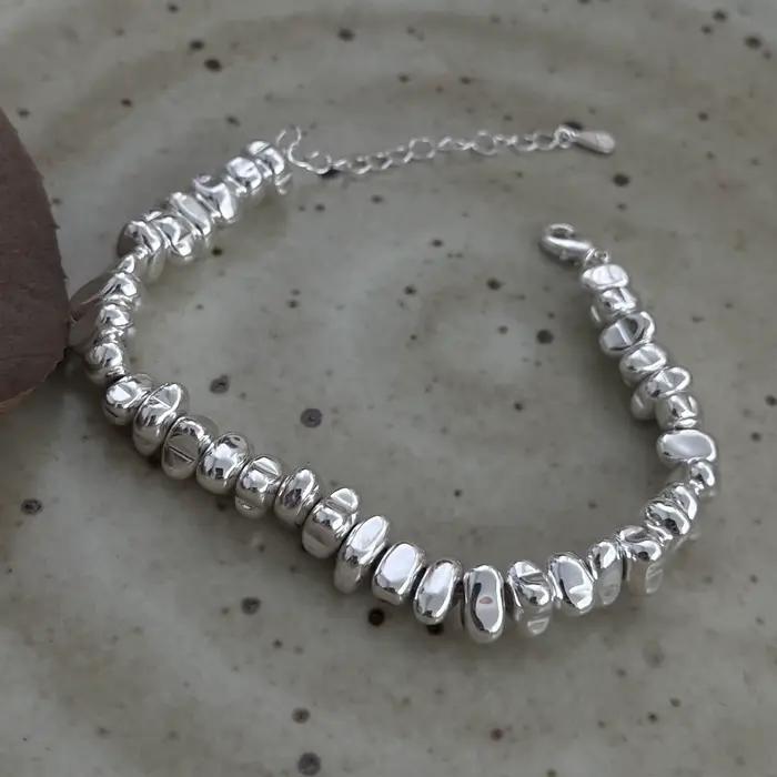 Bracelet rétro en argent Sterling 100% massif 925 pour femmes et hommes, Vintage, perles en pierre faites à la main, cadeau d'anniversaire
