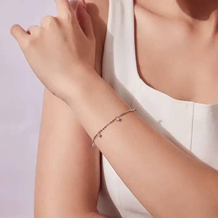 Bamoer – Bracelet en argent Sterling 925 pour femmes, design unique avec 5 pendentifs, chaîne de perles, certifié, bijoux fins