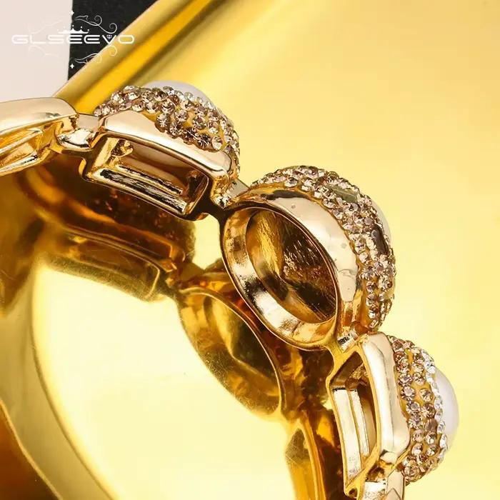 GLSEEVO – Bracelet en perles baroques naturelles pour femmes, incrusté de strass, exquise, personnalité de la mode, bijoux de fête de luxe pour dames
