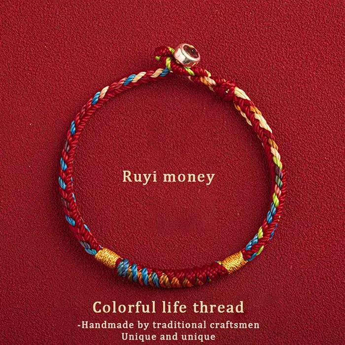 Bracelet Tibétain Fait à la Main en Fil Coloré pour Homme et Femme, Breloque Porte-Bonheur, Corde, Nministériels ds Rouges, 1 Pièce