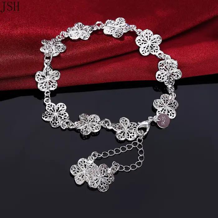 Bracelet de mariage en argent sterling 925, belles fleurs pour femmes, bijoux classiques de haute qualité à la mode, vente en gros, 20CM