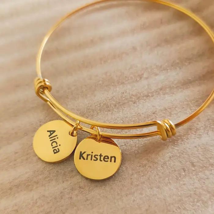 Bracelets personnalisés pour femmes, gravure personnalisée de 1 à 8 noms, pendentif rond, bracelet d'amitié en acier inoxydable, bijoux Pulsera Mujer