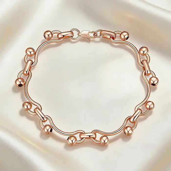 Kinel – Bracelet brillant à la mode pour femmes, or Rose 585, accessoires quotidiens simples, bijoux fins de haute qualité pour mariées