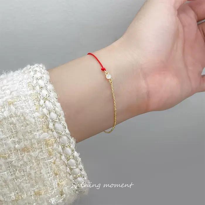 WANTME 925 argent Sterling brillant rond Zircon rouge tressé à la main corde breloques chaîne Bracelet pour les femmes mode fête Couple bijoux