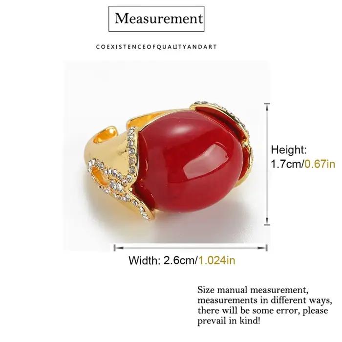 Bagues ovales vintage en agate rouge pour femme, bijoux de luxe Art Déco avec strass couleur or, marque de mode pour filles, cadeau de haute qualité pour fête