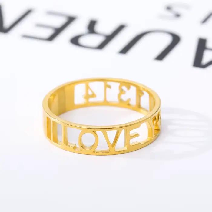 Bagues gravées de lettres personnalisées pour femmes et hommes, bague de fiançailles, bijoux de mariage en acier inoxydable, cadeau personnalisé