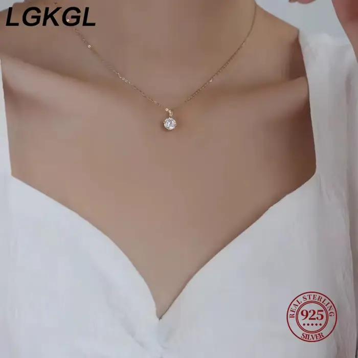 LGKGL 100% 925 argent Sterling géométrique Zircon pendentif collier femmes mode élégant fête bijoux accessoires