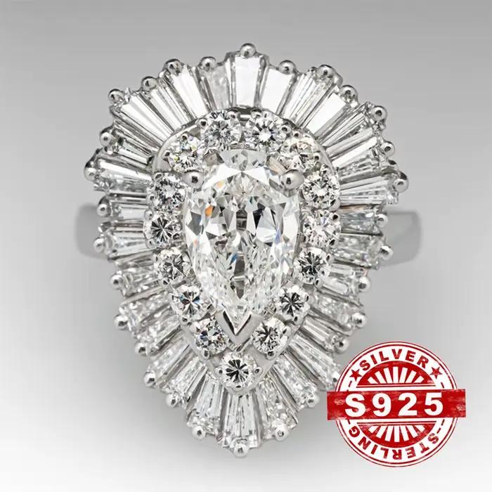 Bague en Zircon pour femmes, nouveau Design, goutte d'eau en diamant, argent 925, exagérée et Grandes bijoux, fête de mariage, anniversaire, Gifti