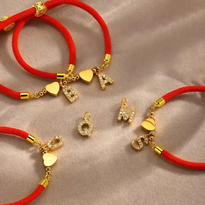 Coeur avec les femmes initiales de bracelet, Milan réglable tressé à la main Bracelet de ULA-Z 18K plaqué Couple assressentichia ship