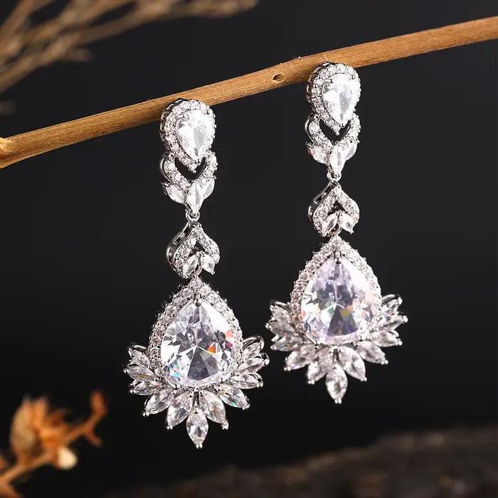ZAKOL luxe clair AAA Zircon grande Dange boucle d'oreille pour les femmes magnifique argent couleur Banquet fête de mariage bijoux