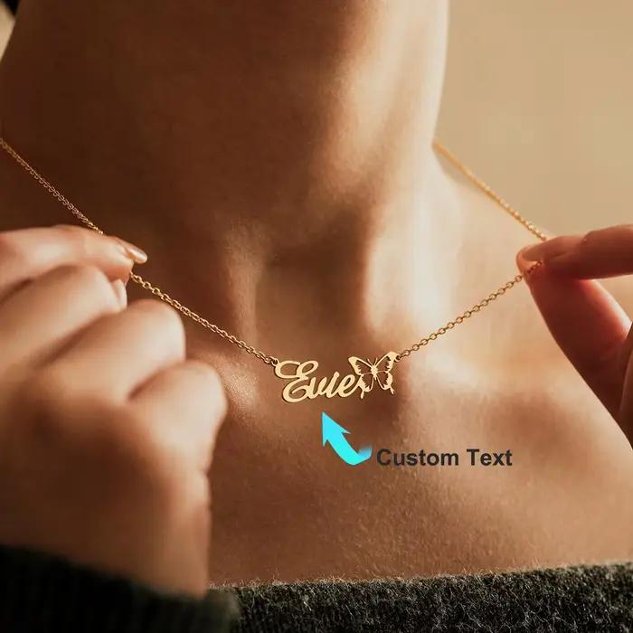 Collier avec nom personnalisé avec papillon, couleur or, nom personnalisé, bijoux minimalistes, cadeau de noël pour fille
