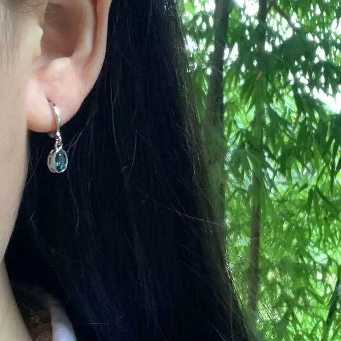 HEYYA STONE Vintage naturel bleu topaze boucles d'oreilles Simple classique rond cercle pierres précieuses bijoux à la main 14K or exclusif