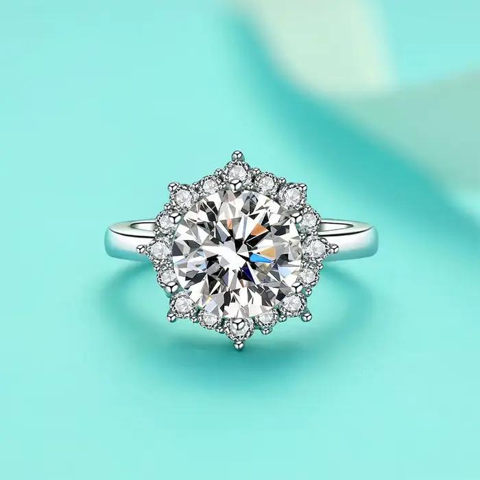 PomerceJelly Luxe 3 Carat Moissanite Diamant Bijoux S925 Bague De Mariage En Argent Sterling Pour Les Femmes Fleur En Forme De Conception Size5-9