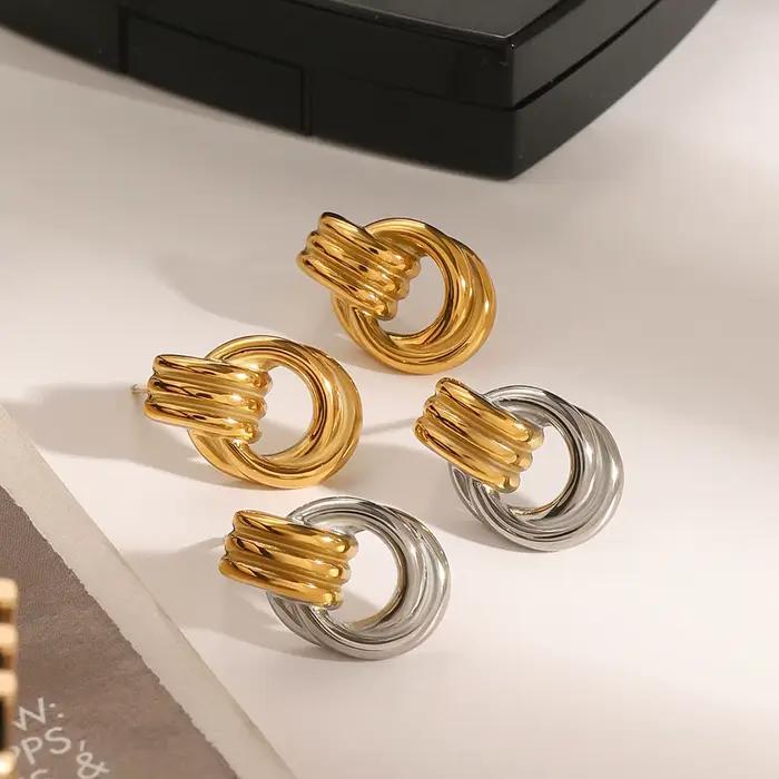 Uworld Mini boucles d'oreilles Double cerceau par Caitlyn minimaliste Multi noeud boucles d'oreilles classique couleur or bijoux cadeau parfait pour