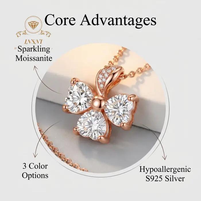 Collier en argent S925 avec moissanite trèfle d'amour de 2,5 carats, chaîne polyvalente pour clavicule, bijou abordable de luxe léger pour femme, cadeau