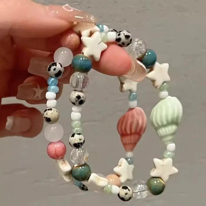 Bracelet de perles en céramique coloré pour femmes, mignon et exquis, style Boho, étoile conque, pour étudiantes, été, plage, vacances, bijoux, accessoires, cadeaux